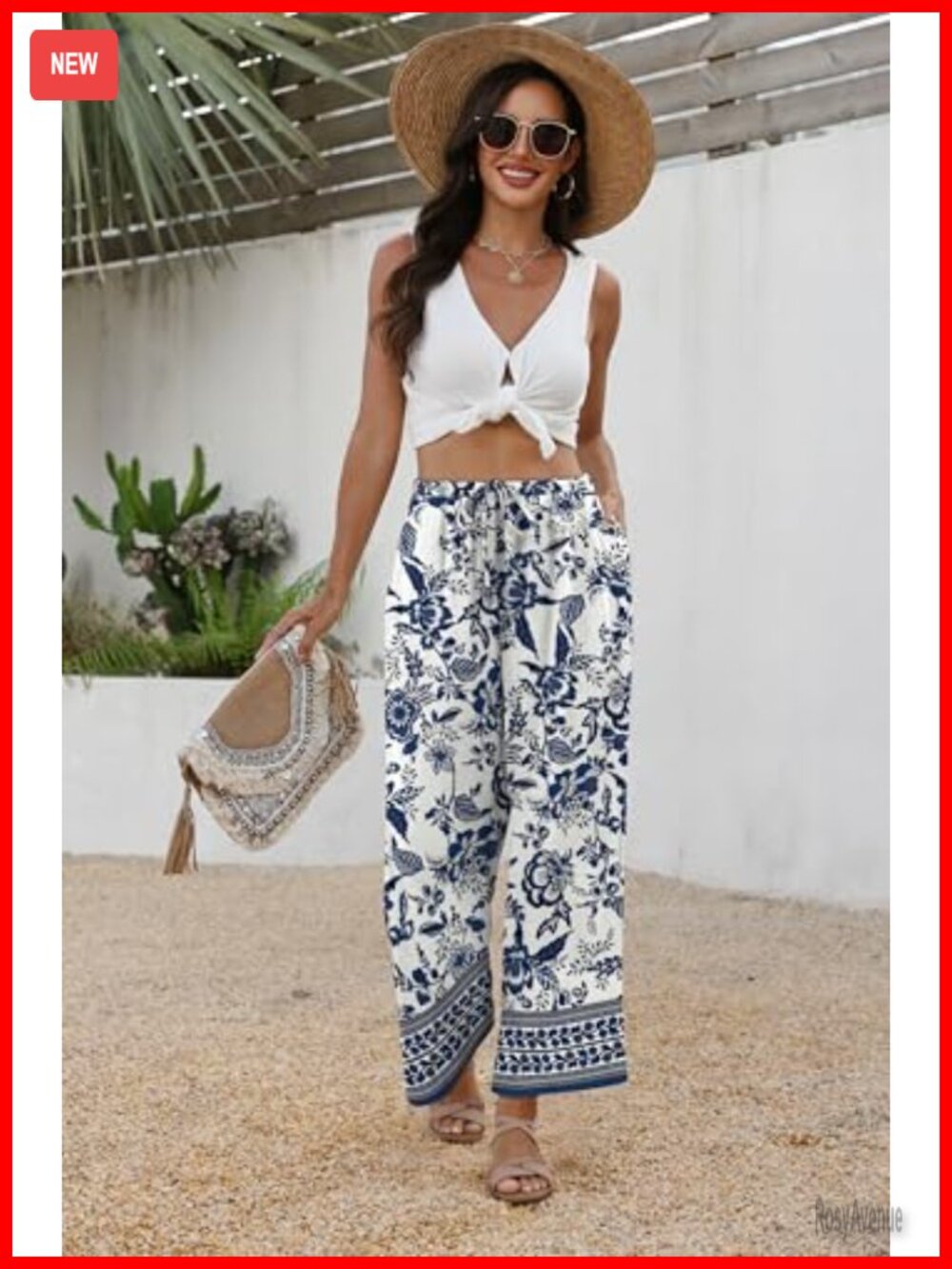 Wide Leg Palazzo Pants Drawstring Elastic Waist with Pockets Summer - Picture 3 of 7